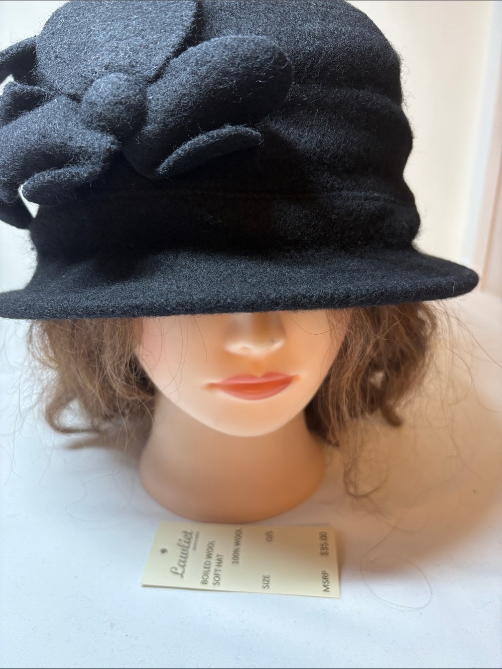 Lawliet NWT Black Boiled Wool Hat with Flowers One Size